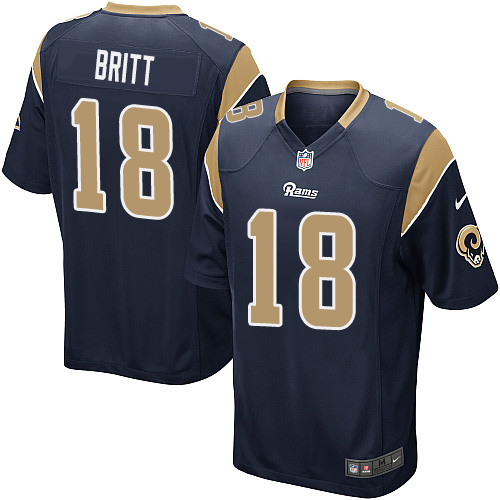 Men's Game Kenny Britt Nike Jersey Navy Blue Home - #18 NFL Los Angeles Rams